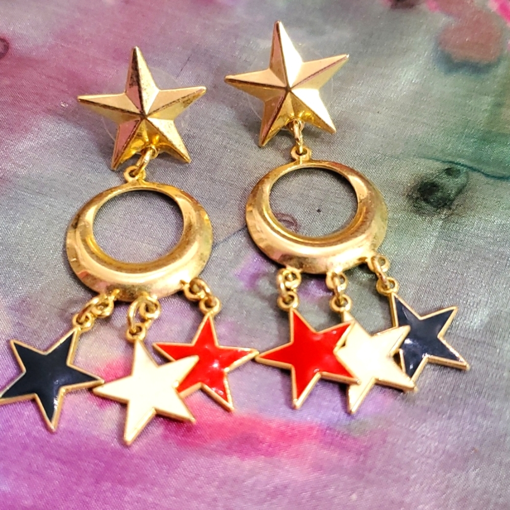 Patriotic star earrings pierced